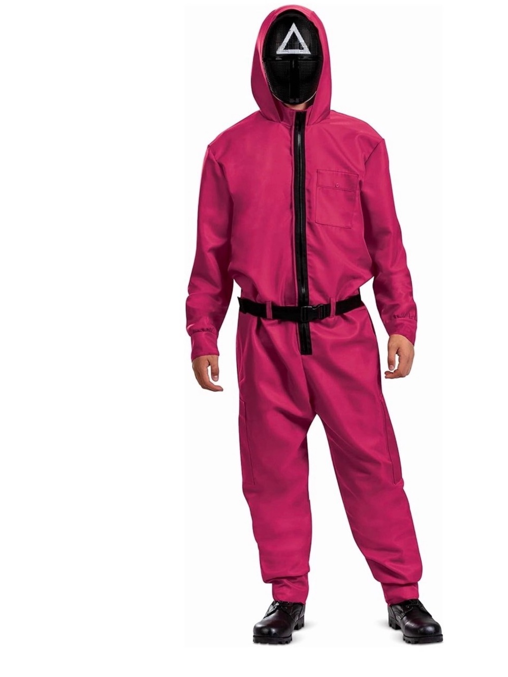 Pink Hooded Jumpsuit Costume with Black Mask